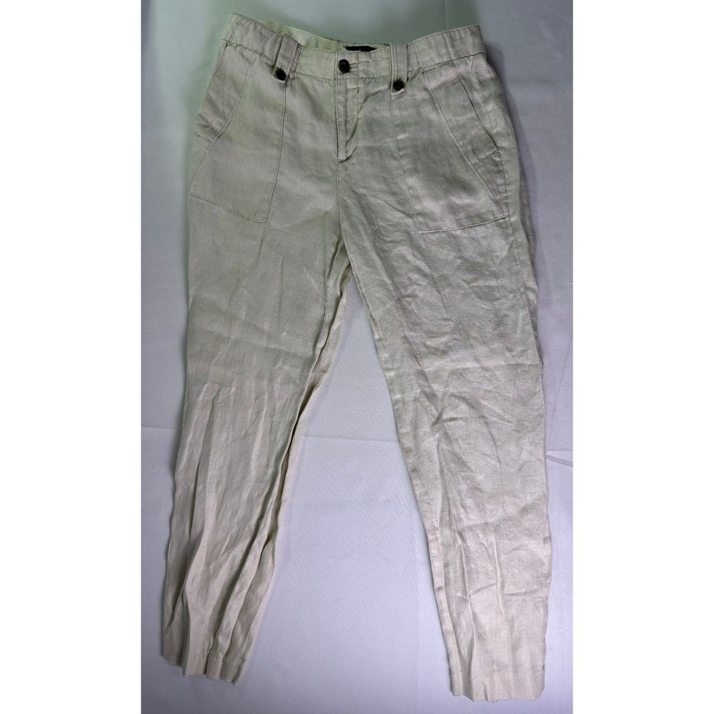 J.Crew Women 100% Linen Herringbone‎ Tapered Pants Beige Oatmeal Size 0
